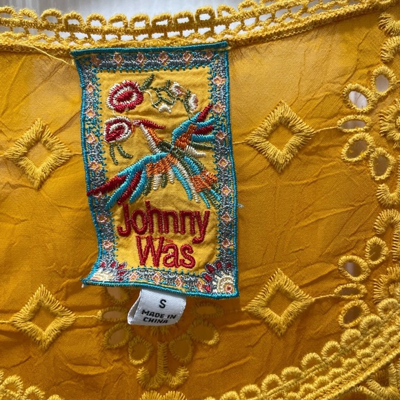 Johnny Was Carden Tank Persimmon Yellow Floral Eyelet Rayon Top Size S - Picture 6 of 7